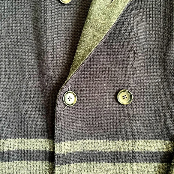 Vince Double Breasted Navy Blue Sweater Jacket with Grey Stripes - Picture 4 of 11